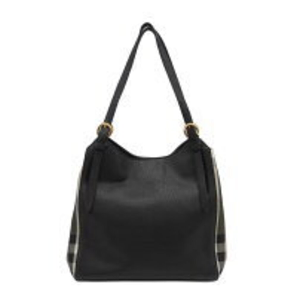Burberry Canter Bag Canvas Leather Shoulder Check Tartan Handbag Nova Tote